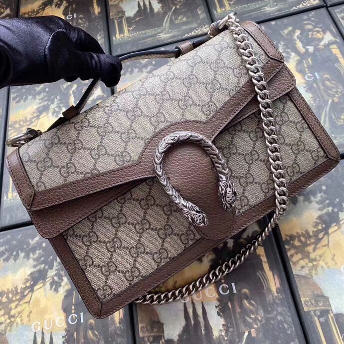 Gucci Dionysus GG Supreme Canvas Shoulder Bag 621512 Brown