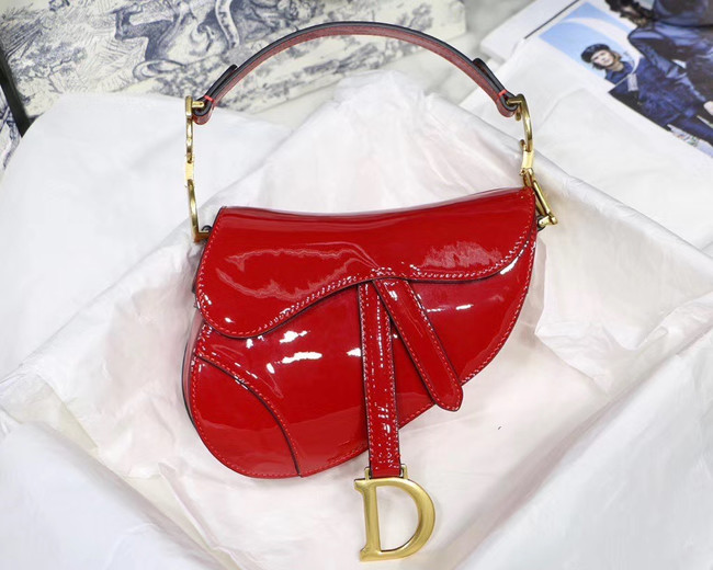 Dior MINI SADDLE BAG IN red patent calfskin M0447