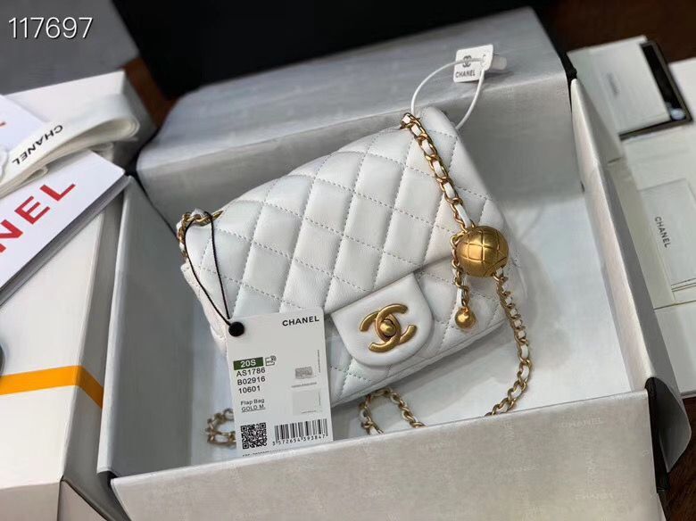 Chanel MINI Flap Bag Original Sheepskin Leather AS1786 White