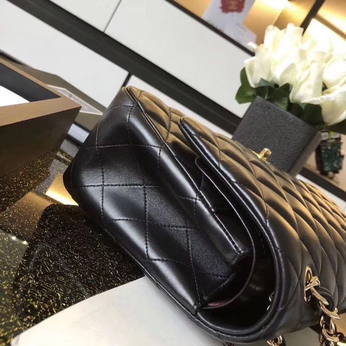 Chanel Jumbo Double Flaps Bags Black Original Sheepskin Leather A36097 Gold 