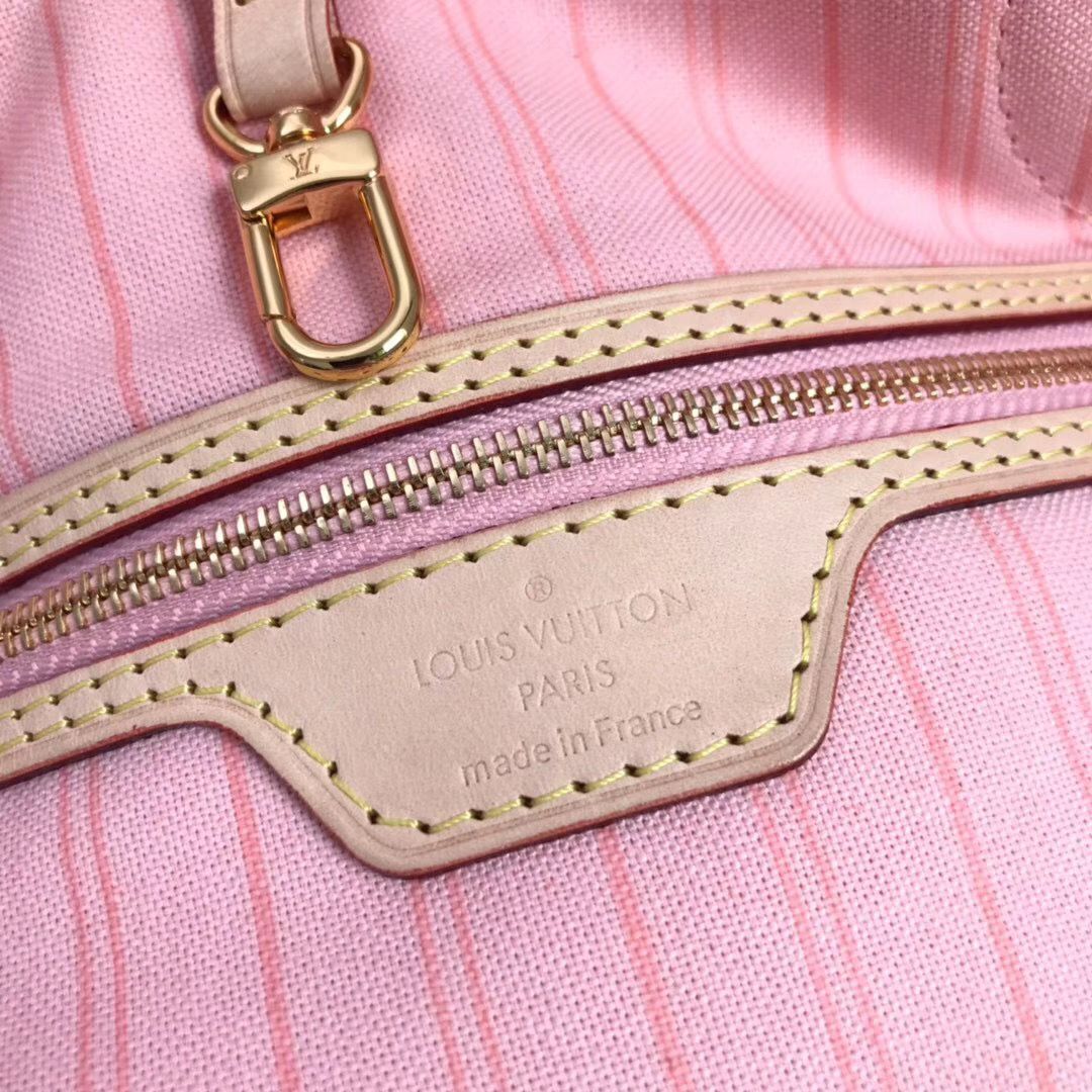 Louis Vuitton Damier Azur Original Leather Bolso NEVERFULL GM N41604 Pink