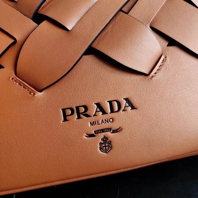 Prada Leather Prada Tress Handbag 1BA290 brown
