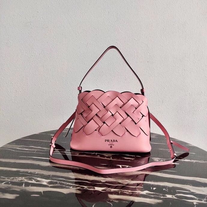 Prada Leather Prada Tress Handbag 1BA290 pink