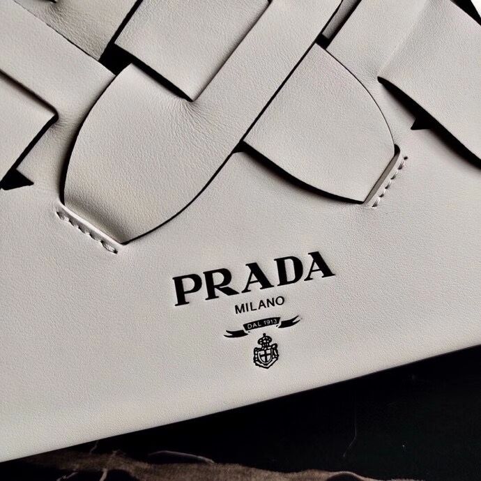 Prada Leather Prada Tress Handbag 1BA290 white