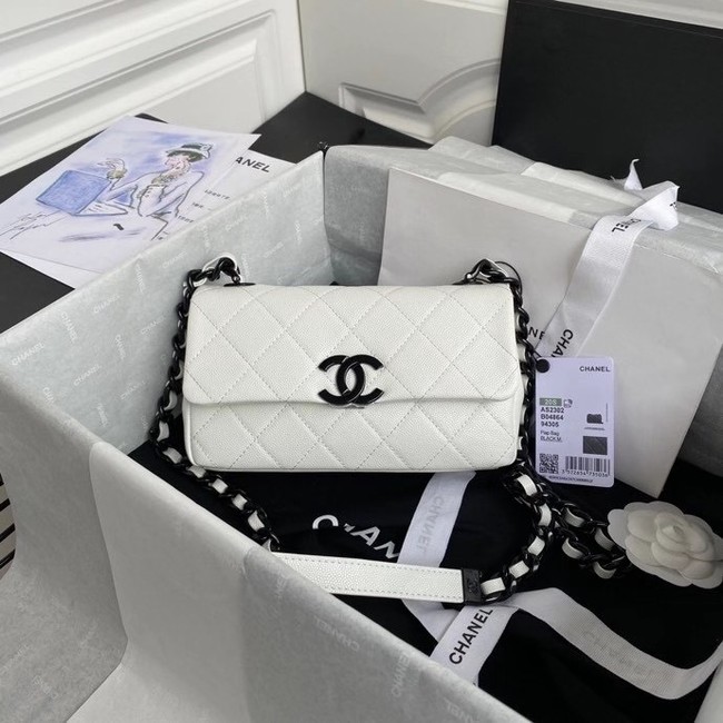 Chanel flap bag Grained Calfskin & Lacquered Metal AS2302 white