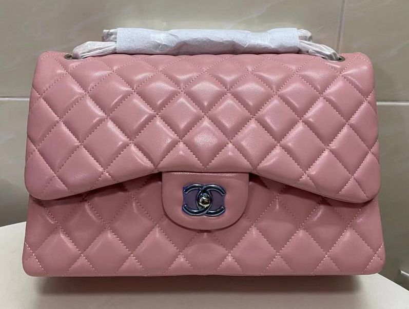 Chanel Double Flaps Bags Original Sheepskin Leather Jumbo Pink A36097 Gold