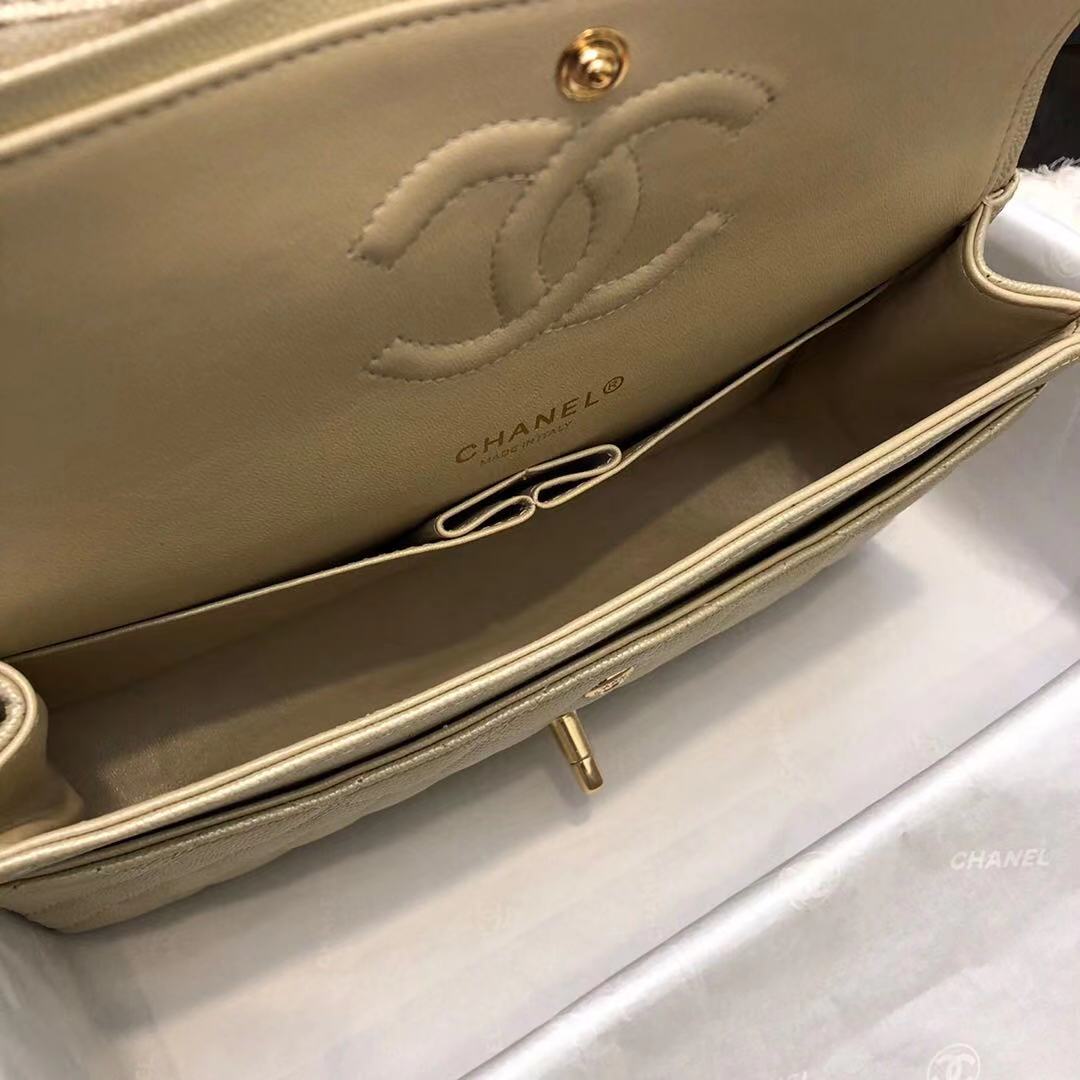 Chanel Classic Flap Bag Chevron Caviar Leather A01112A champagne