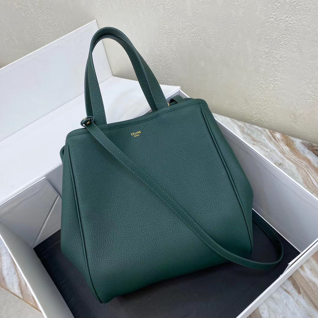 Celine LARGE SOFT BAG IN SUPPLE GRAINED CALFSKIN 55825 blackish green