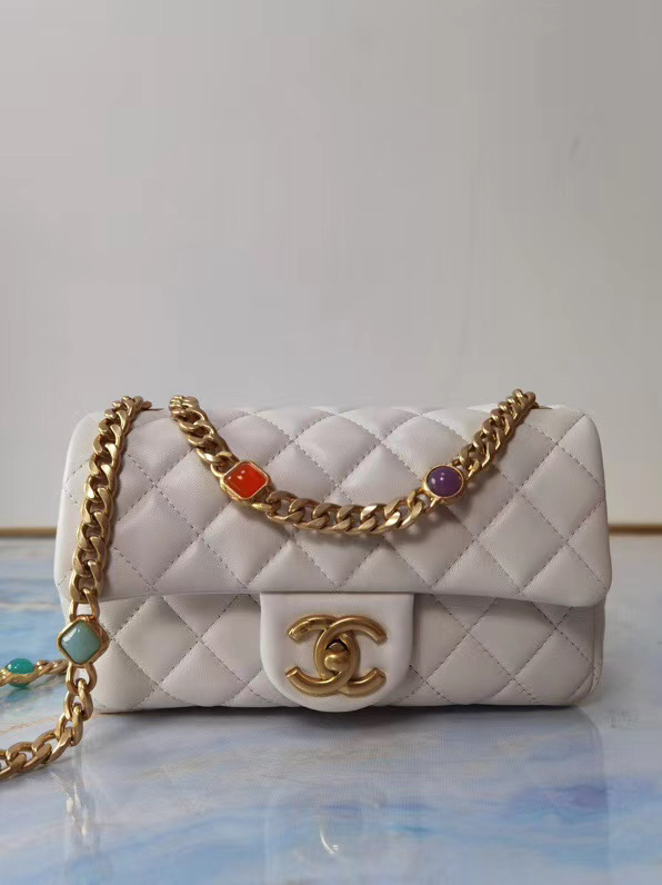 Chanel flap bag Lambskin Resin & Gold-Tone Metal AS2380 white