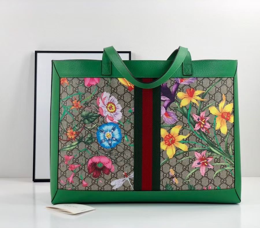 Gucci Ophidia series GG flower medium shopping bag 547947 green