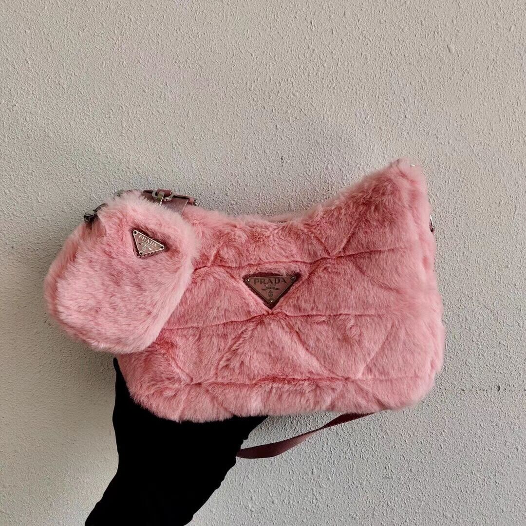 Prada Mink hair shoulder bag 1BC151M pink