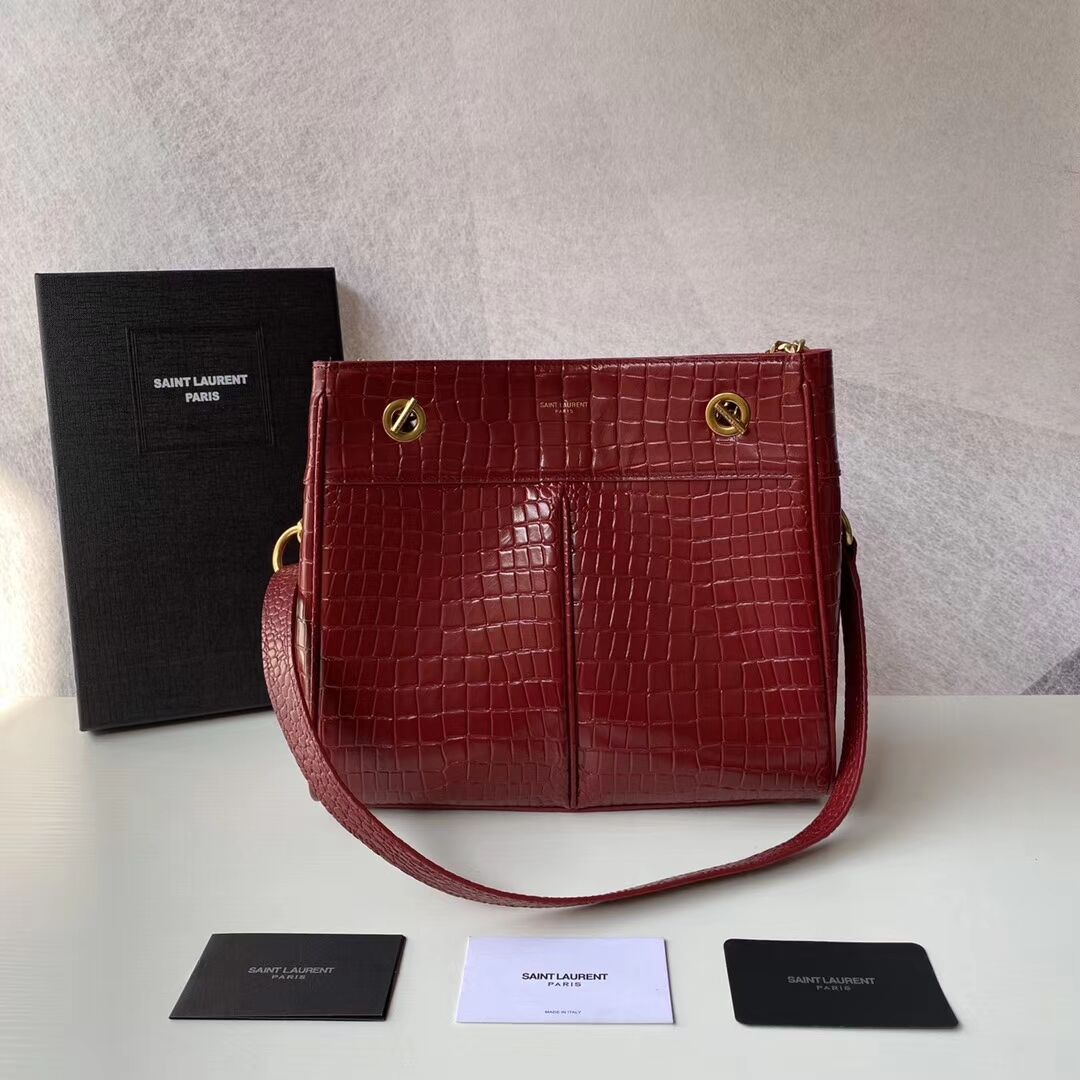 SAINT LAURENT CASSANDRA IN CROCODILE-EMBOSSED SHINY LEATHER Y862028 red