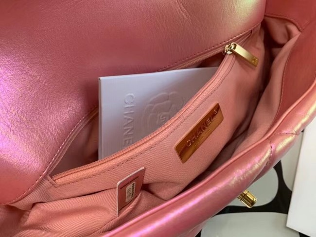 chanel 19 large flap bag Iridescent Calfskin&Gold-Tone AS1162 Pink