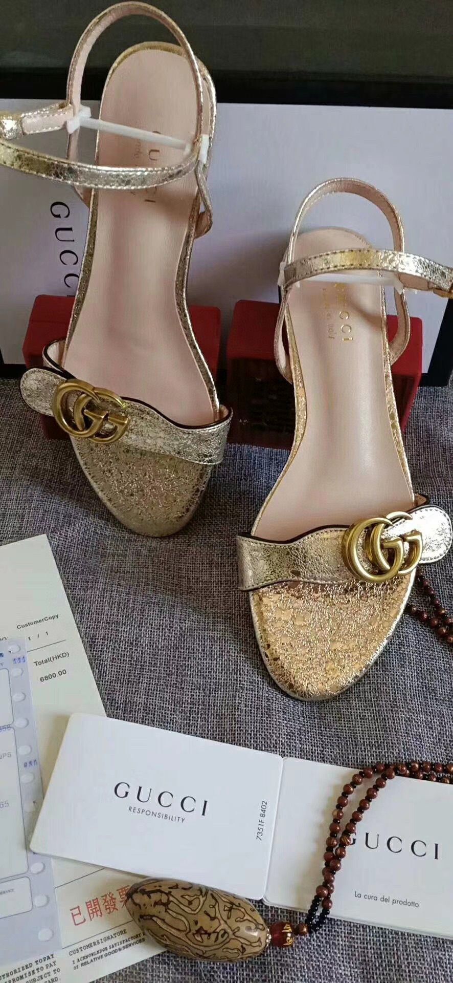 Gucci Sandals Shoes 1CM 7CM 10CM Heels GG6326 Gold