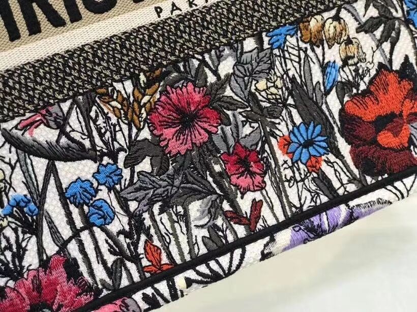 Medium DIOR BOOK TOTE Multicolor Mille Fleurs Embroidery M1296Z