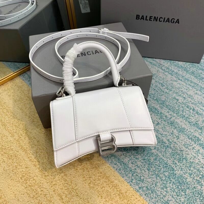 Balenciaga Hourglass XS Top Handle Bag shiny box calfskin 28331 white