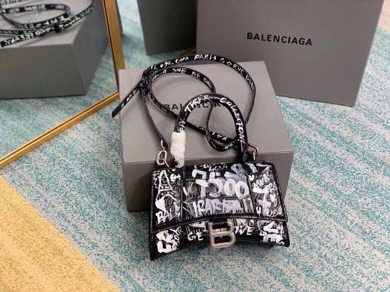 Balenciaga Hourglass XS Top Handle Bag 28331S Black & White
