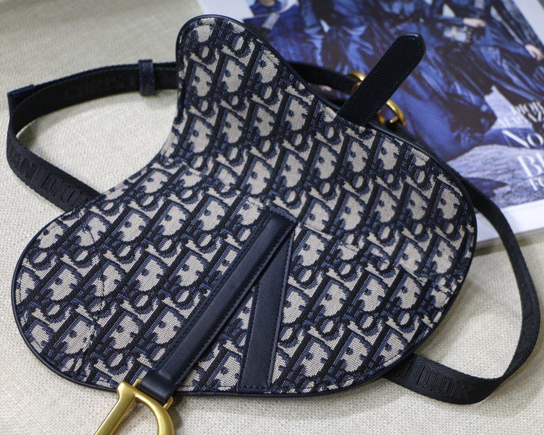 Dior Saddle Flat Belt Pouch Oblique Jacquard M0448 Blue