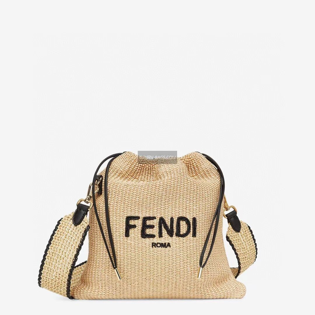 FENDI PACK SMALL POUCH Braided straw Large-bag F1529 brown
