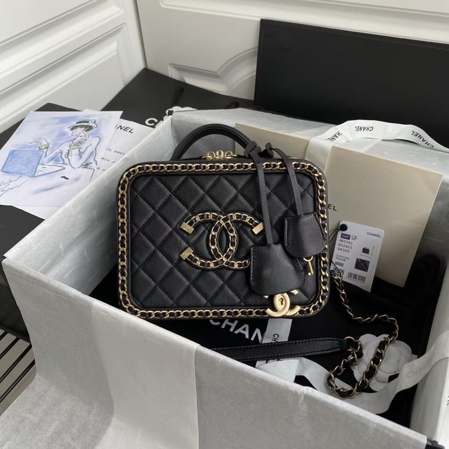 Chanel Lambskin Crystal Calfskin & Gold-Tone Metal Cosmetic Bag 8818 black