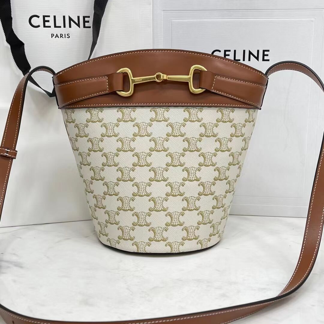 Celine BUCKET BAG IN SHINY CALFSKIN CR92072 WHITE