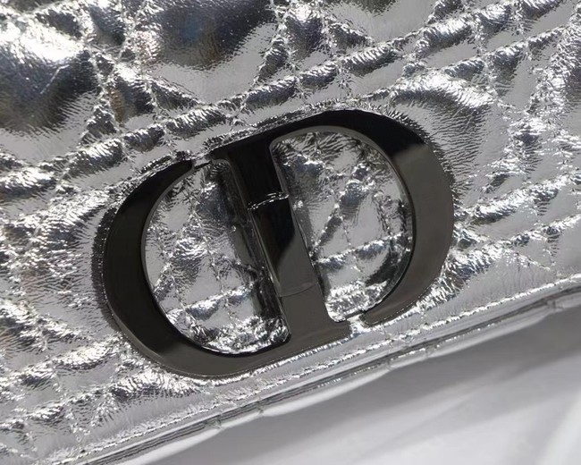 MEDIUM DIOR CARO BAG Silver-Tone Dior Spatial Crinkled Metallic Calfskin M9242B