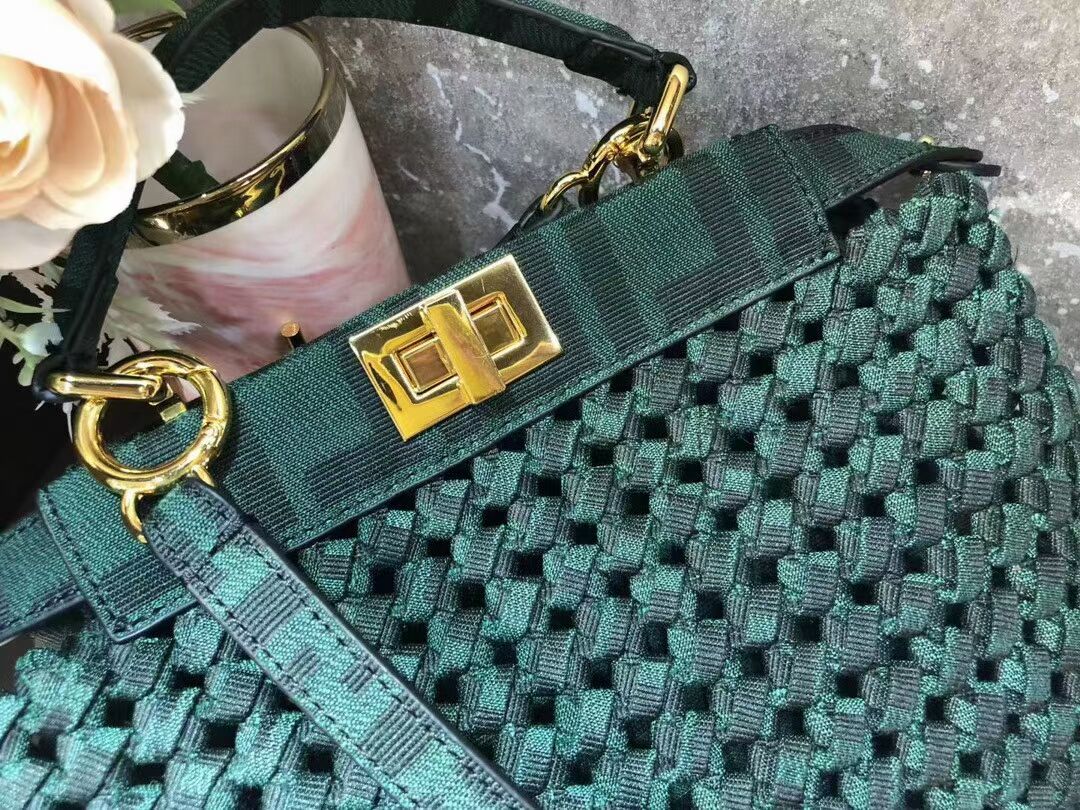 Fendi PEEKABOO ISEEU Weave Bag F4587 blackish green