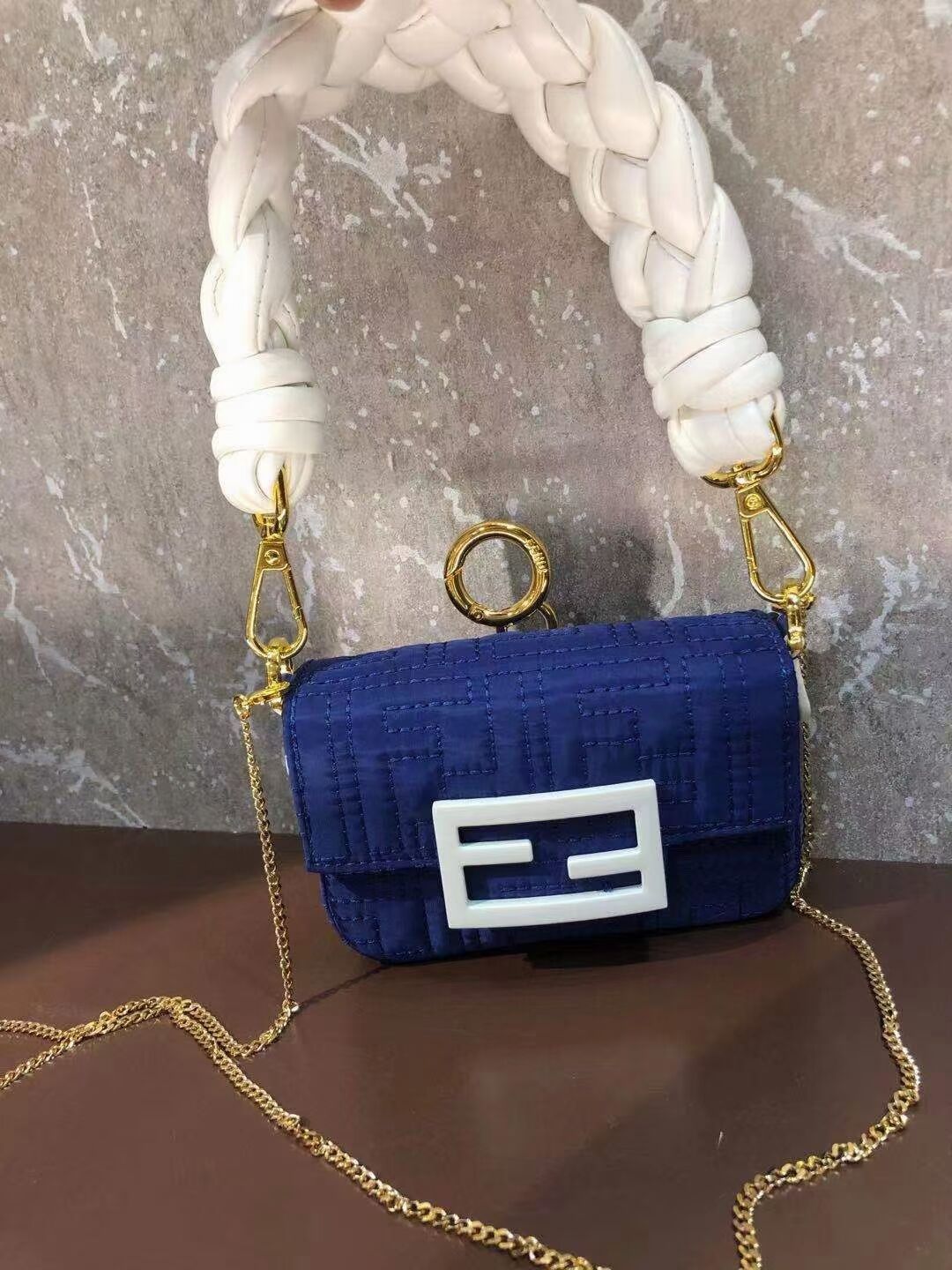 Fendi mini BAGUETTE cotton bag F6550 blue