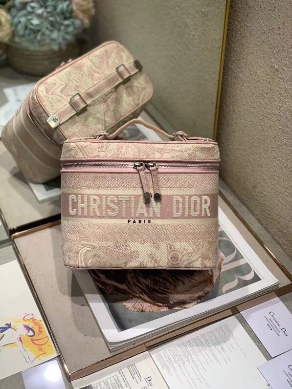 DIOR DIORTRAVEL VANITY CASE pink Dior Oblique Embroidery S5480VR
