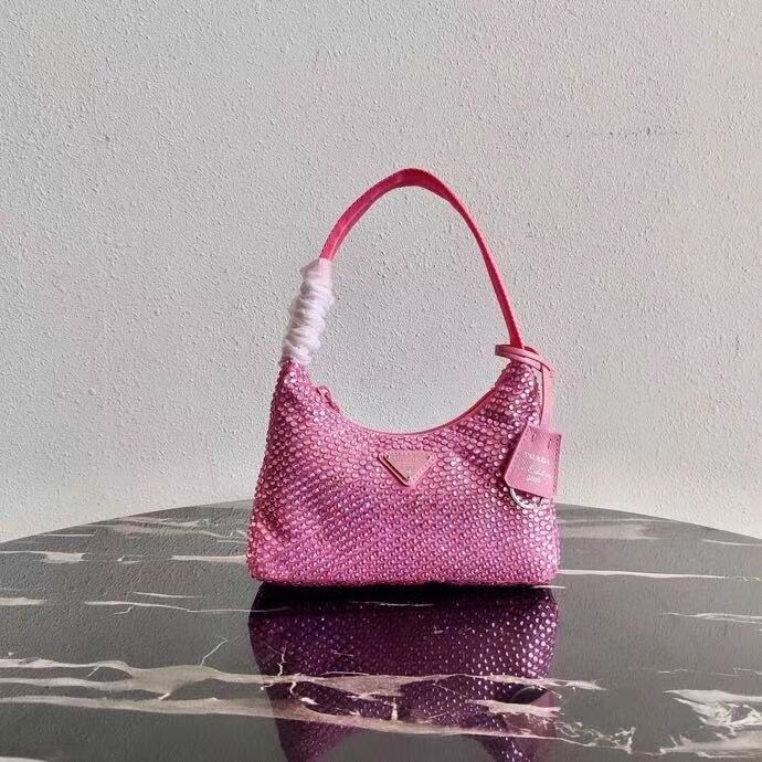 Prada Satin mini-bag with artificial crystals 1BE515Z pink