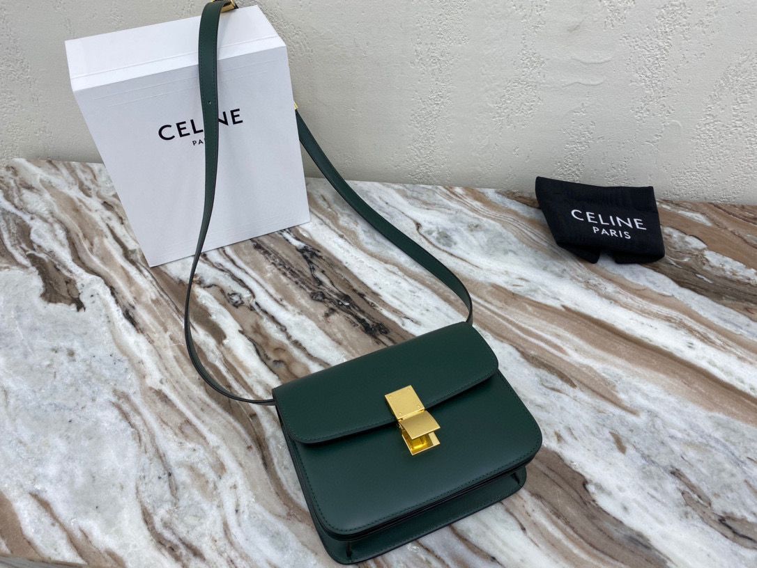 Celine Classic Box Teen Flap Bag Original Calfskin Leather 3379 Dark Green