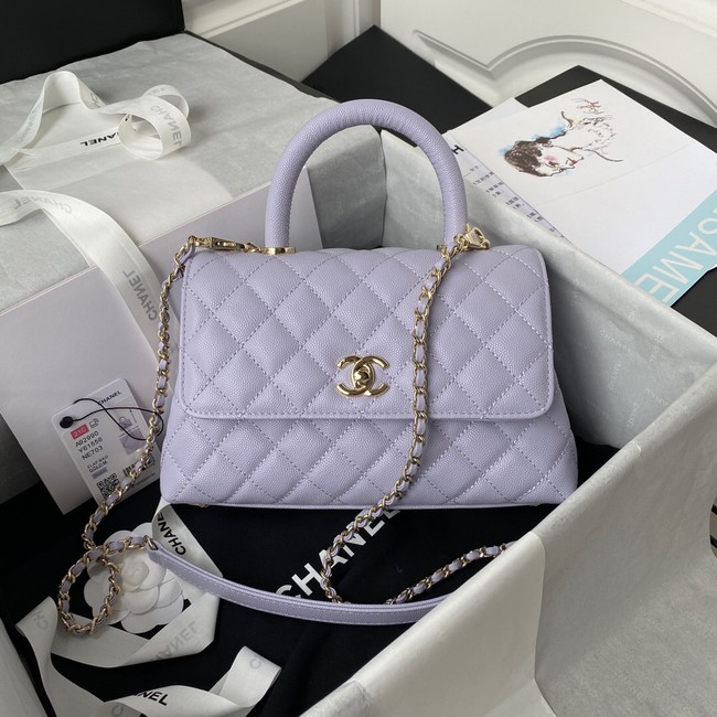 Chanel flap bag with top handle Grained Calfskin gold-Tone Metal A92990 light purple