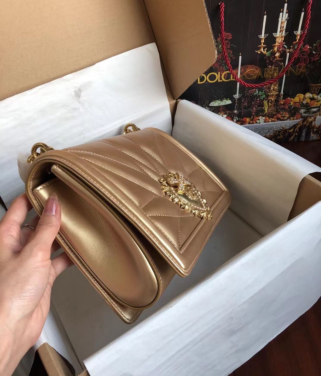 Dolce & Gabbana Origianl Leather Bag 4348 gold
