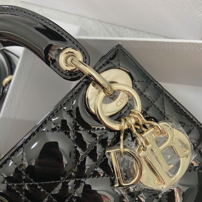 MINI LADY DIOR BAG Patent Cannage Calfskin M0566OW black&gold
