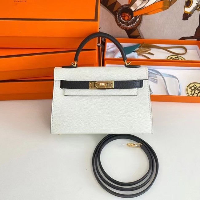 Hermes Kelly 19cm Shoulder Bags Epsom Leather KL19 Gold hardware white&black