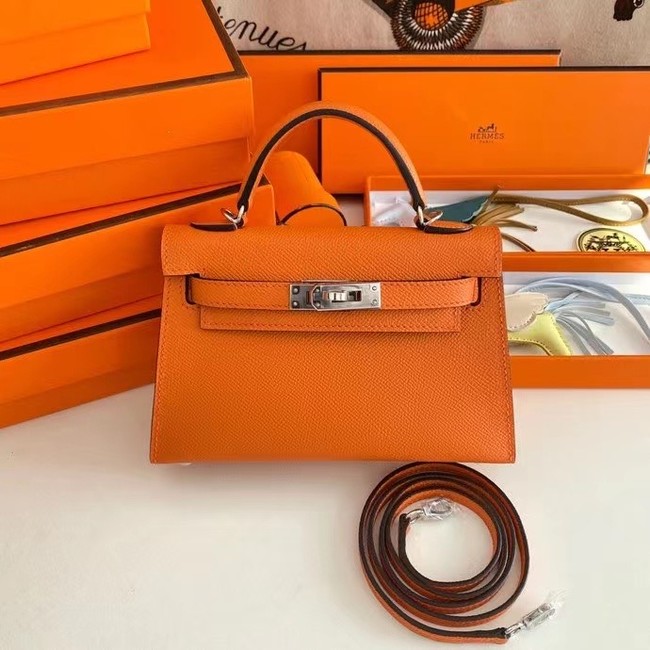 Hermes Kelly 19cm Shoulder Bags Epsom Leather KL19 Silver hardware orange