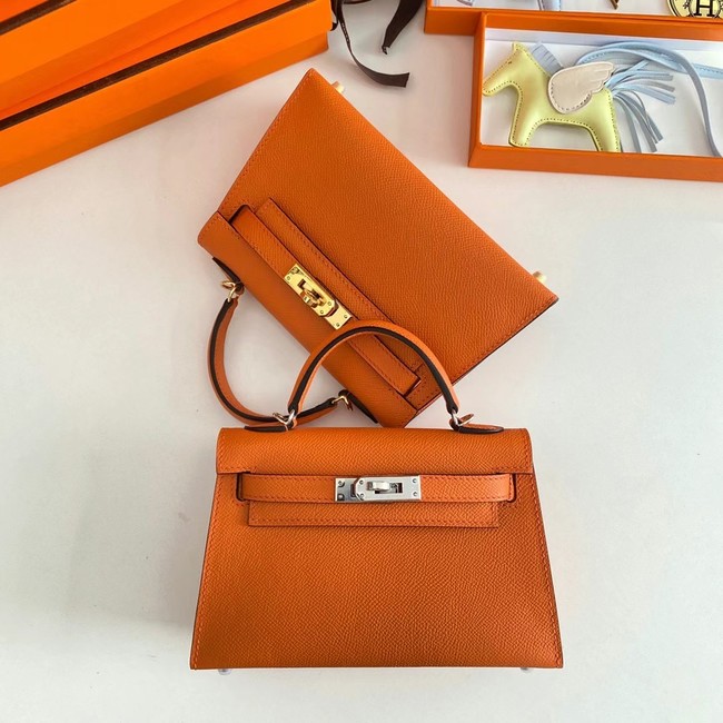 Hermes Kelly 19cm Shoulder Bags Epsom Leather KL19 Silver hardware orange