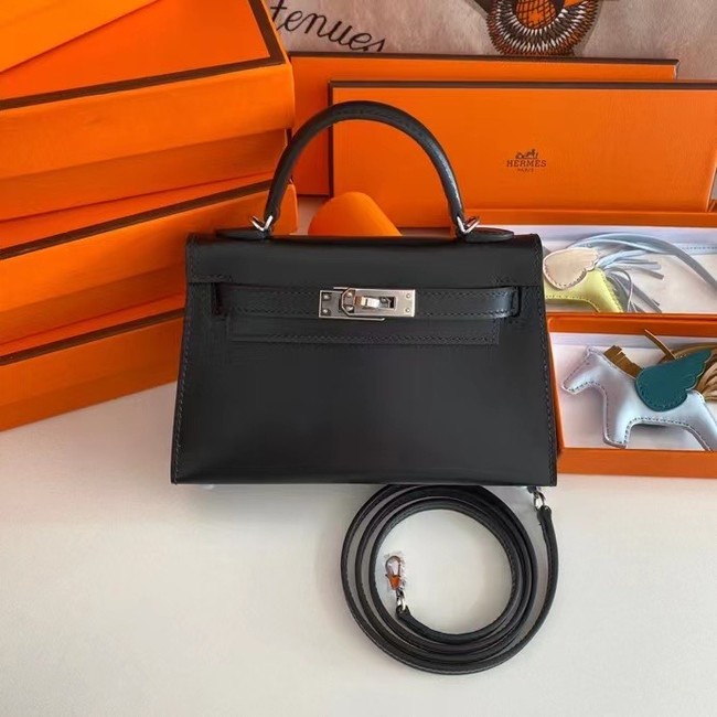 Hermes Kelly 19cm Shoulder Bags box Leather KL19 Silver hardware black