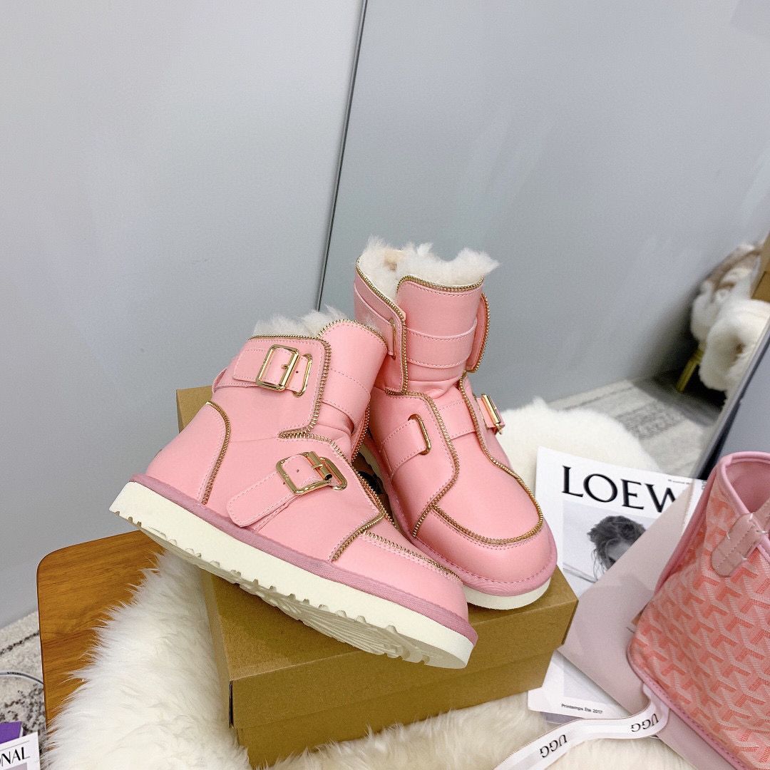 UGG Locomotive Boots Original Leather Full Wool Shoes UGG10360 Pink