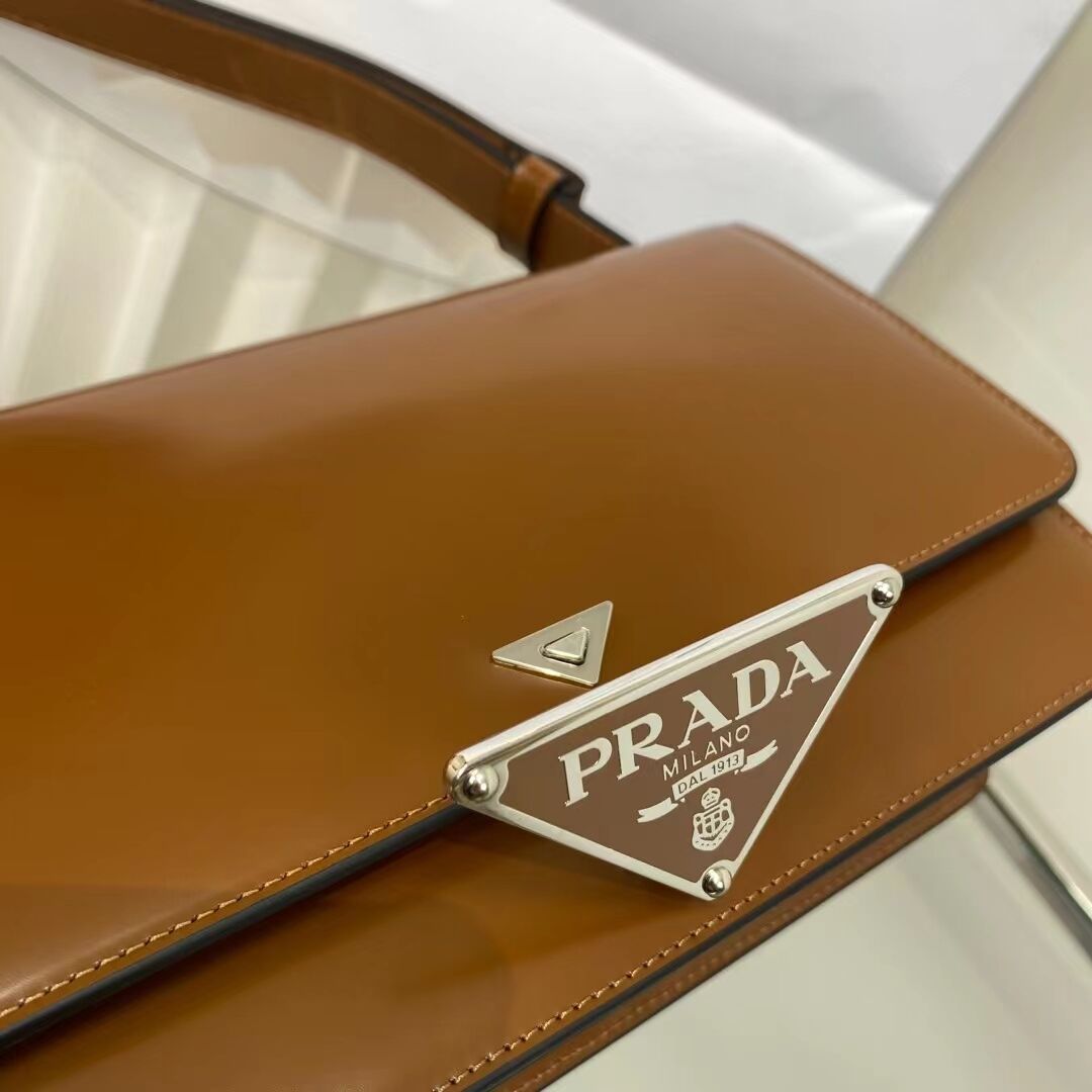 Prada Cleo brushed leather shoulder bag 1BN321 Caramel