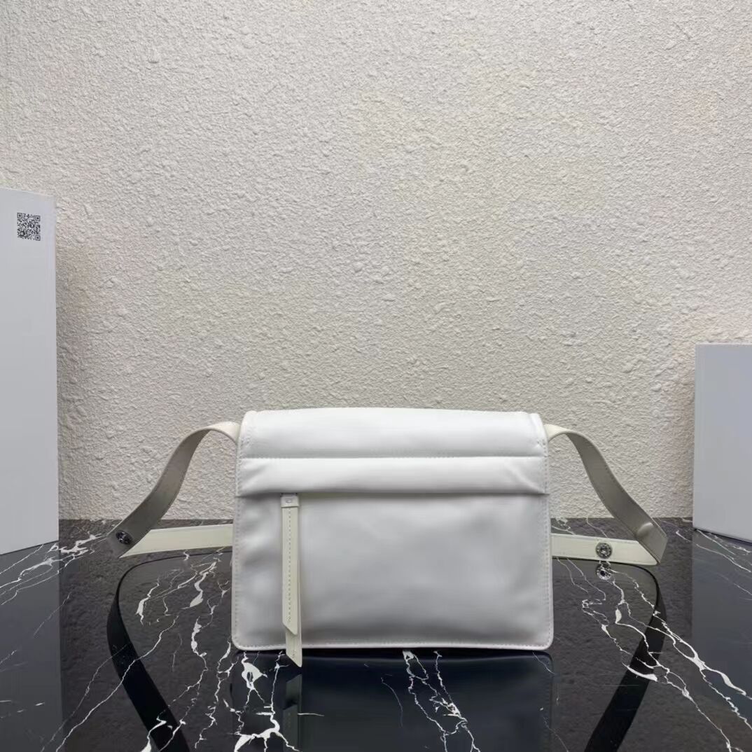 Prada Re-Nylon and nappa leather  shoulder bag 1BM313 white