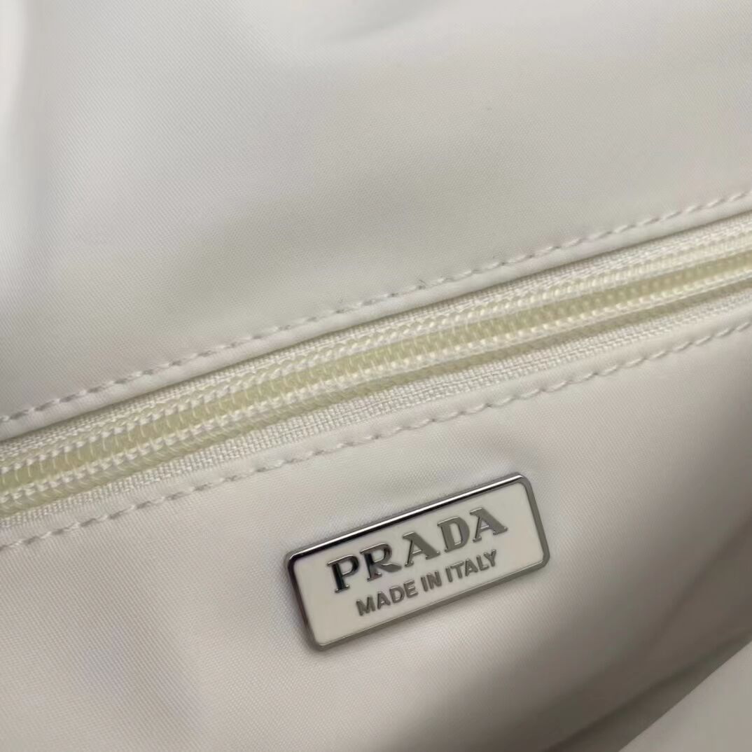 Prada Re-Nylon and nappa leather  shoulder bag 1BM313 white