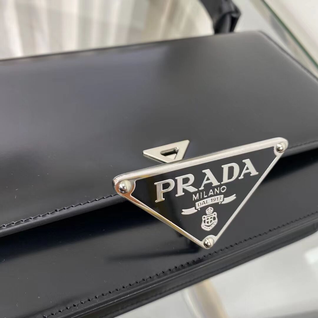 Prada Cleo brushed leather shoulder bag 1BN321 black