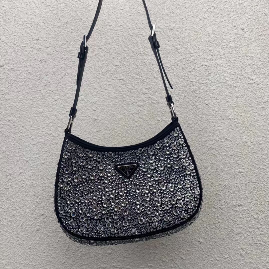 Prada leather shoulder bag with artificial crystals tote 1BN169 black
