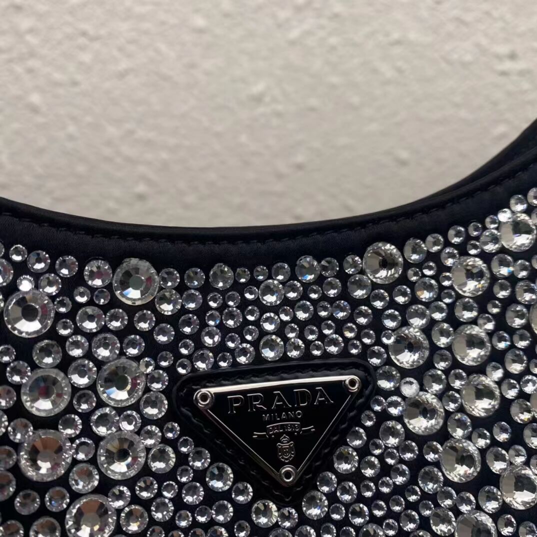 Prada leather shoulder bag with artificial crystals tote 1BN169 black