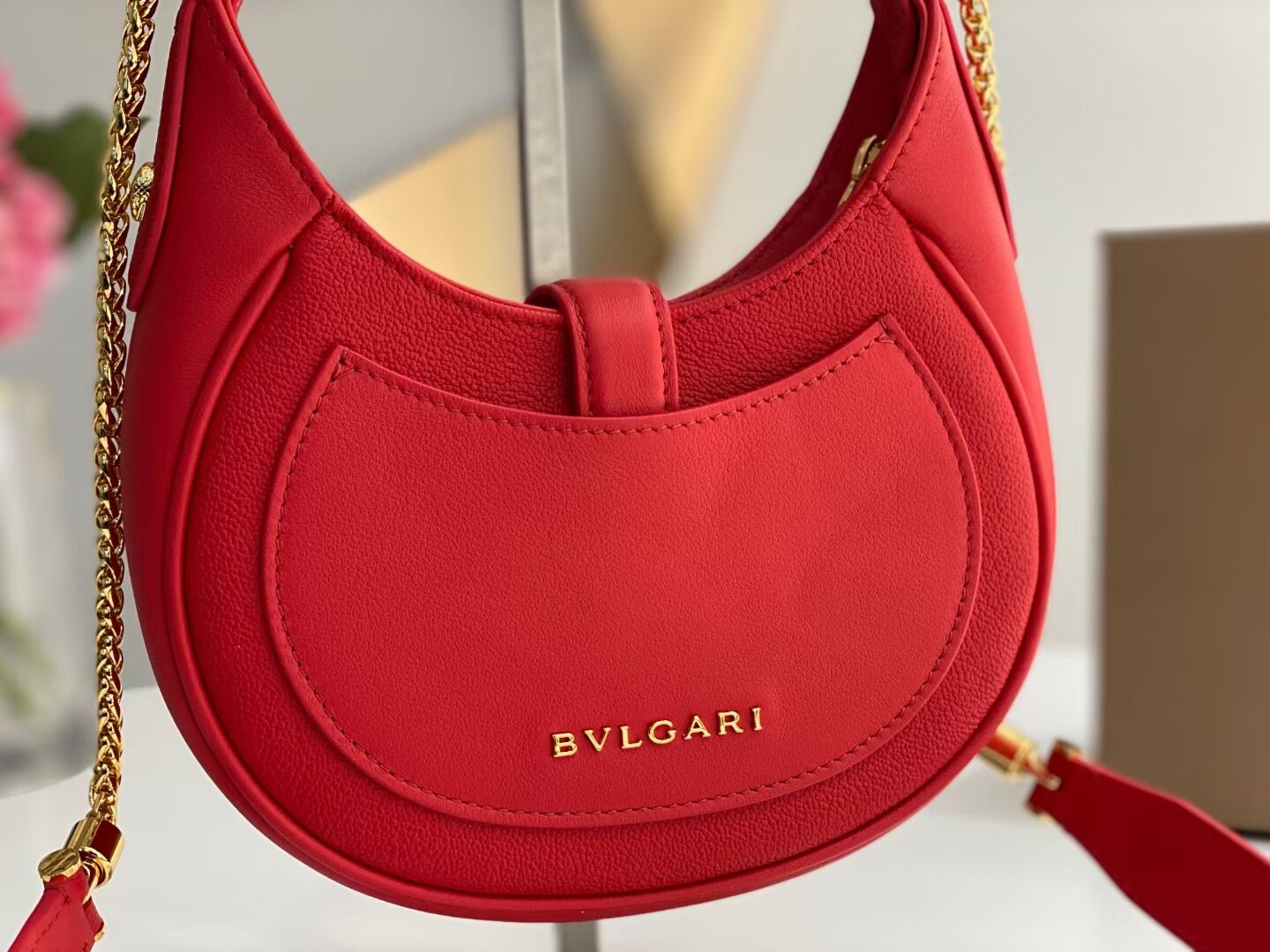 BVLGARI Shoulder Bag Calfskin Leather B281632 RED