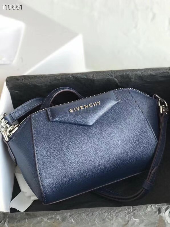 GIVENCHY Original Leather Shoulder Bag 1870 dark blue
