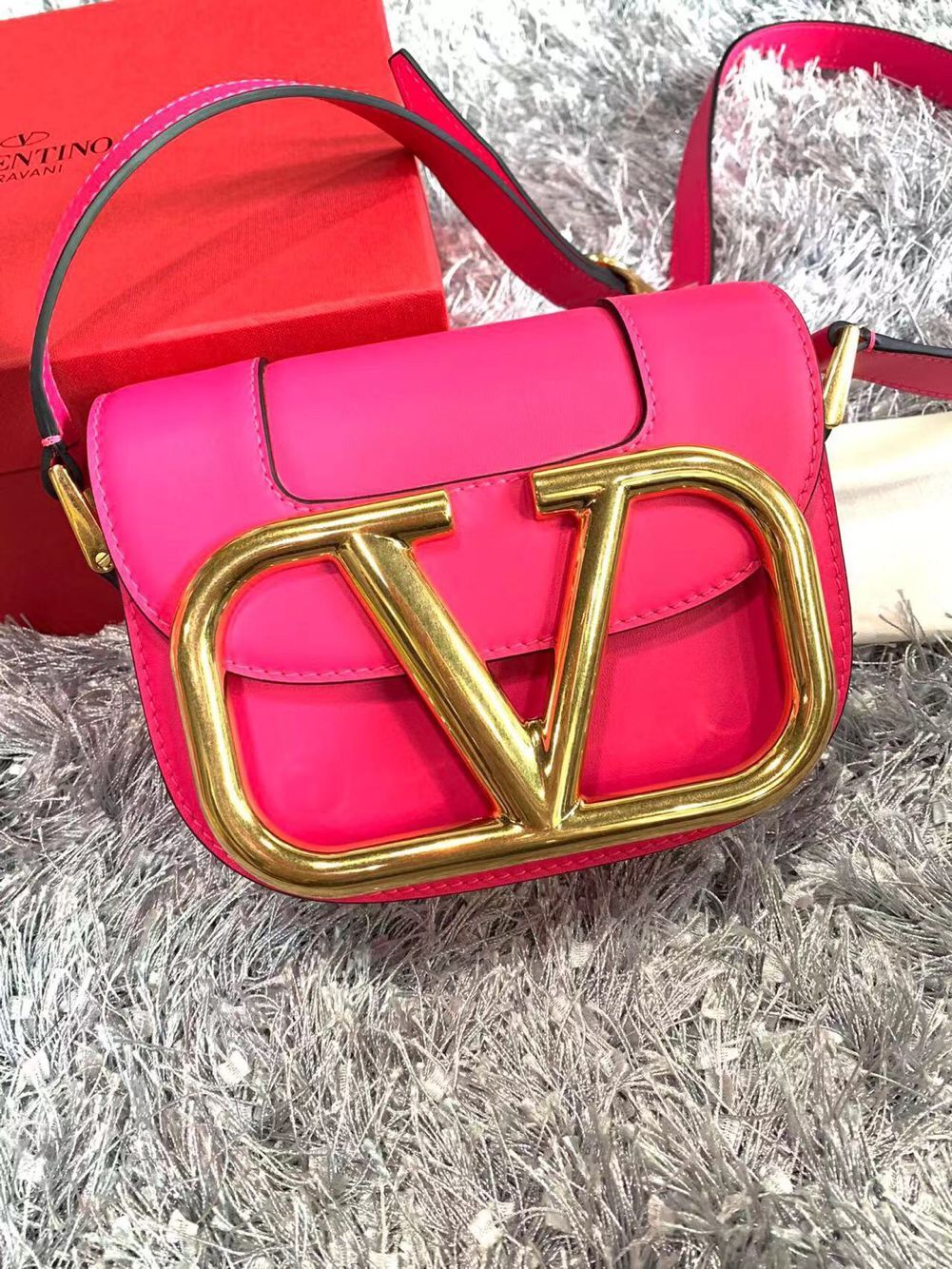 VALENTINO Supervee Original Leather Shoulder Bag NL076 Pink