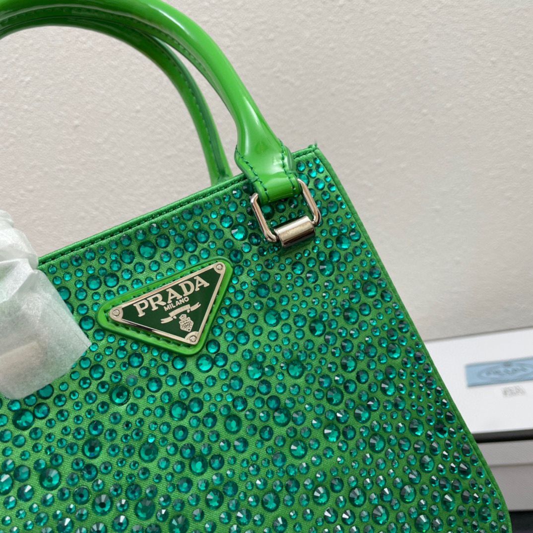 Prada leather small-bag with artificial crystals tote 1BC331 Green