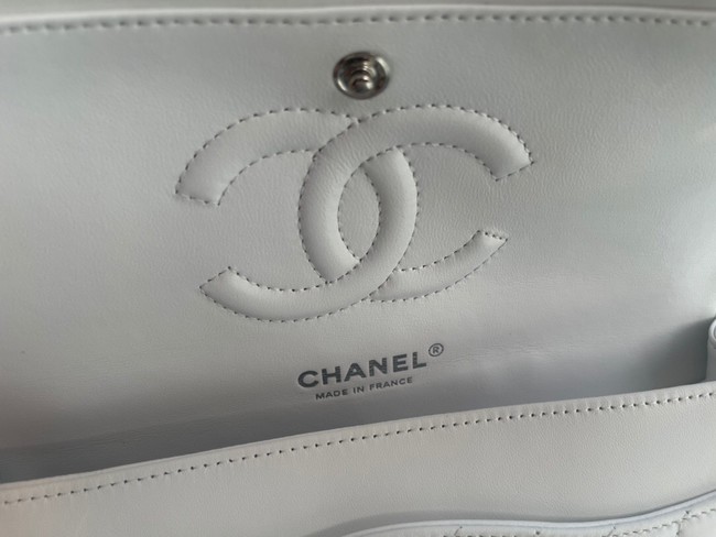 Chanel classic handbag Lambskin & silver Metal V01112 white